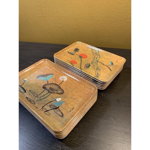 Vintage Asian Japan Wony Melamine Floral Small Plates Sushi Set Of 12 - Picture 7 of 11